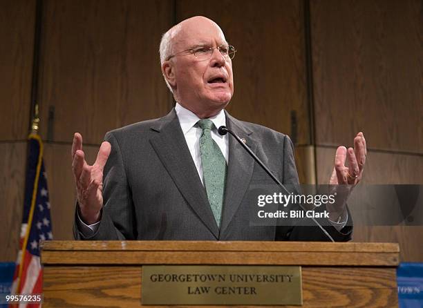 Sen. Patrick Leahy, D-Vt., incoming chairman of the Senate Judiciary Committee, speaks at the Georgetown Law Center on Wednesday, Dec. 13 about the...