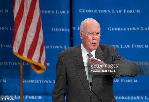 Sen. Patrick Leahy, D-Vt., incoming chairman of the Senate Judiciary Committee, speaks at the Georgetown Law Center on Wednesday, Dec. 13 about the...