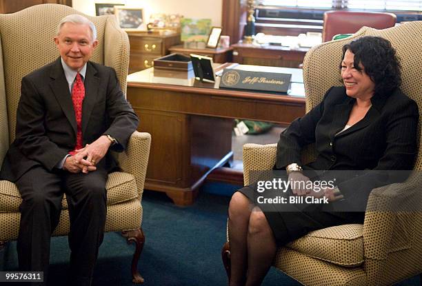 Sen. Jeff Sessions, R-Ala., meets with Supreme Court nominee Judge Sonia Sotomayor in his office in the Rusell Senate Office Building on Tuesday,...