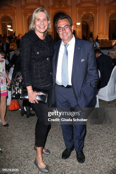 Saskia Greipl and her husband Stavros Kostantinidisduring the Summer Reception of the Bavarian State Parliament at Schleissheim Palace on July 10,...