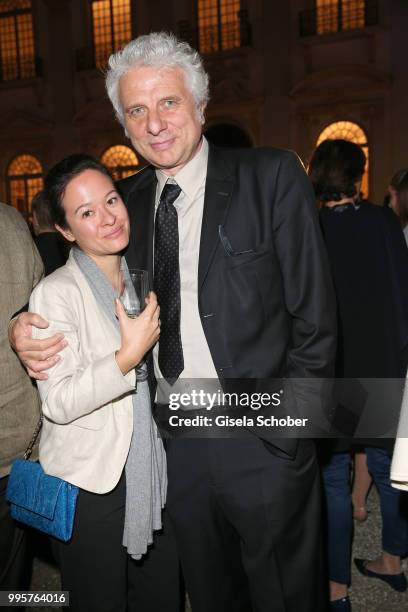 Udo Wachtveitl and his girlfriend Lila Schulz during the Summer Reception of the Bavarian State Parliament at Schleissheim Palace on July 10, 2018 in...