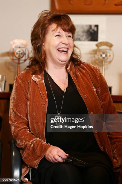 Broadcasting, Communications and Digital Media Minister, Clare Curran looks on during a media conference at Radio New Zealand on July 11, 2018 in...