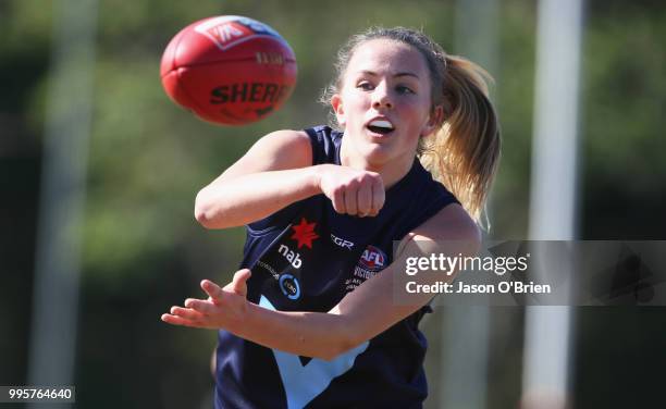 Vic Metro's Gabbi Newton during the AFLW U18 Championships match between Queensland and Vic Metro at Broadbeach Sports Club on July 11, 2018 in Gold...