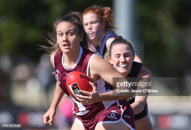 Queensland's Ellie Hampson during the AFLW U18 Championships match between Queensland and Vic Metro at Broadbeach Sports Club on July 11, 2018 in...