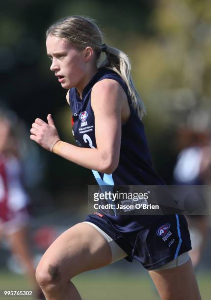 Vic Metro's Emerson Woods during the AFLW U18 Championships match between Queensland and Vic Metro at Broadbeach Sports Club on July 11, 2018 in Gold...