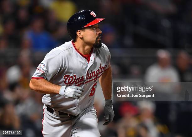 Anthony Rendon of the Washington Nationals watches his two-run home run during the fifth inning against the Pittsburgh Pirates at PNC Park on July...