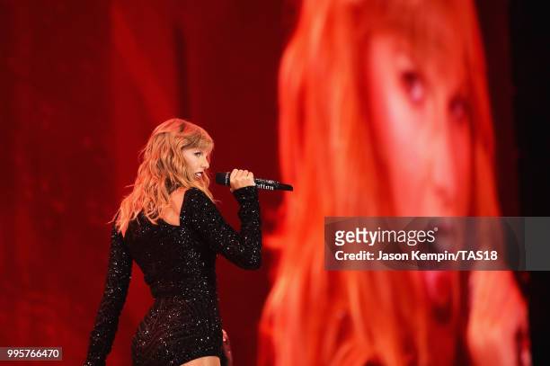 Taylor Swift performs onstage during the Taylor Swift reputation Stadium Tour at FedExField on July 10, 2018 in Landover, Maryland.