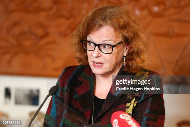 On Air Chief Executive Jane WrightsonÊspeaks during a media conference at Radio New Zealand on July 11, 2018 in Wellington, New Zealand. A new $6...