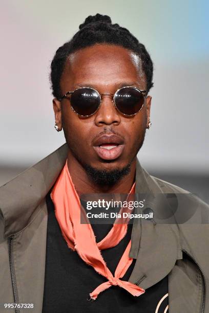 Model walks the runway at the Gustav Von Aschenbach fashion show during July 2018 New York City Men's Fashion Week at Industria Studios on July 10,...