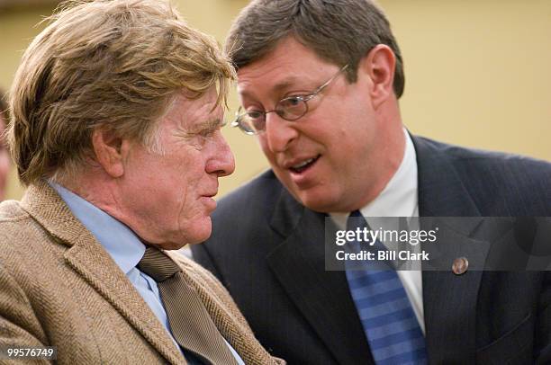 From left, actor Robert Redford speaks with Rep. Ben Chandler, D-Ky., during the House Appropriations Committee Interior, Environment, and Related...