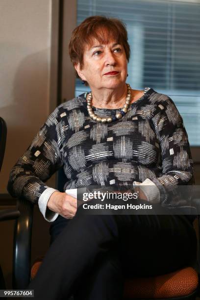 On Air Chair, Ruth Harley looks on during a media conference at Radio New Zealand on July 11, 2018 in Wellington, New Zealand. A new $6 million...