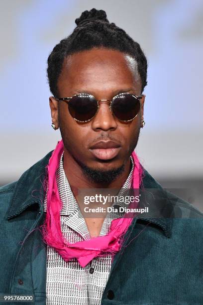 Model walks the runway at the Gustav Von Aschenbach fashion show during July 2018 New York City Men's Fashion Week at Industria Studios on July 10,...