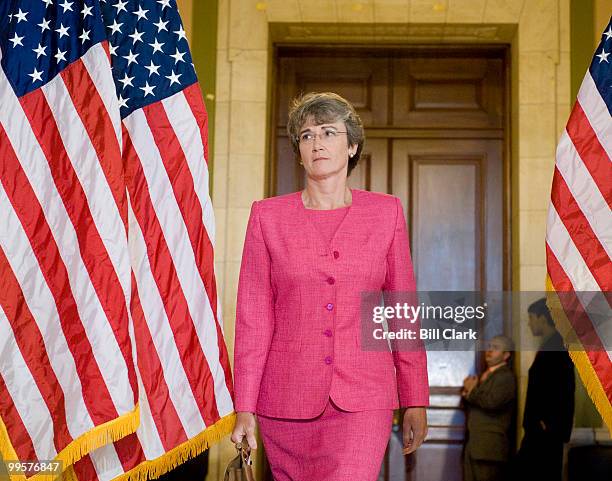 Rep. Heather Wilson, R-N.M., leaves the House Republican Conference meeting in the Cannon Caucus Room on Wednesday, June 18, 2008.