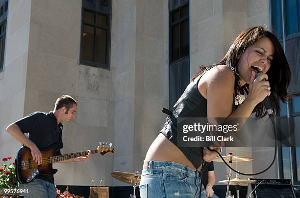 Proof Kiss performs near the Mississippi River as part of the McNally Smith College of Music's "Takin' It To The Streets" program in St. Paul, Minn.,...