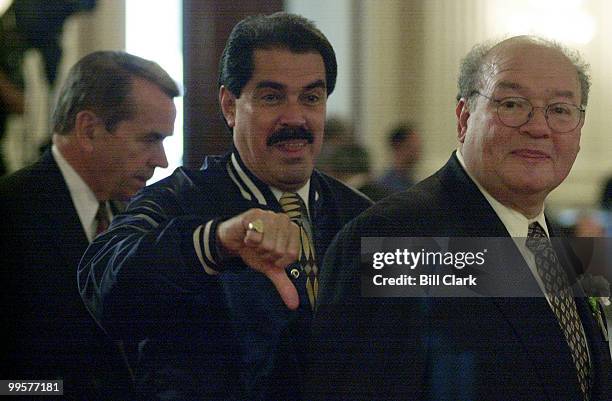 Jose E. Serrano, D-N.Y., wearing his N.Y. Yankees jacket during President Bill Clintons speech to Congressional democrats in the Canon House Office...