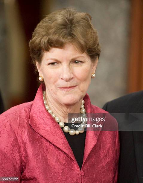 Sen. Jeanne Shaheen, D-N.H., poses for photos during her mock swearing in ceremony in the Old Senate Chamber on Tuesday, Jan. 6, 2009.