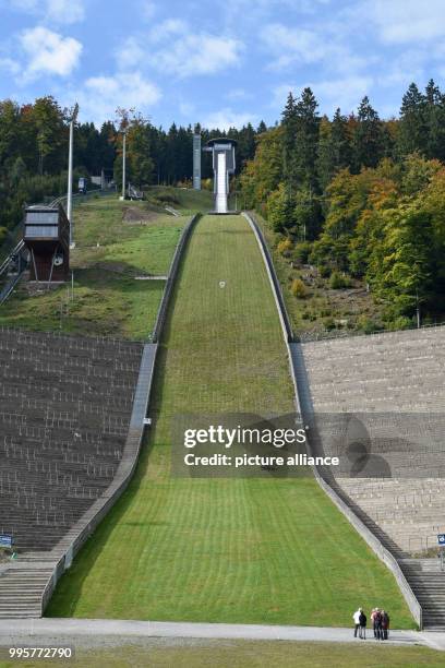 View of the Muehlenkopf jump in Willingen, Germany, 29 September 2017. Since 1995, the jump has been used for the Ski Jumping World Cup of the...