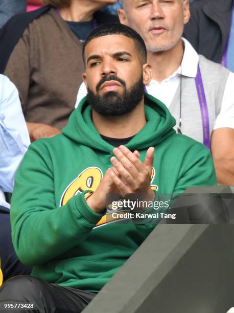 Drake attends day eight of the Wimbledon Tennis Championships at the All England Lawn Tennis and Croquet Club on July 10, 2018 in London, England.