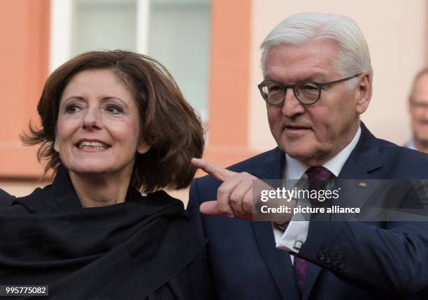 Rhineland-Palatinate's Premier Malu Dreyer and German President Frank-Walter Steinmeier arrive at the central celebration of the German Unity Day in...