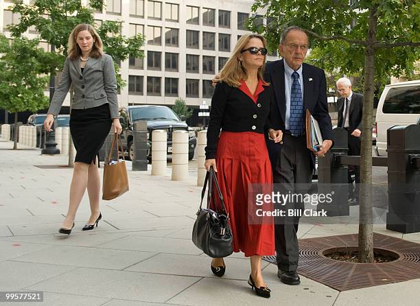 Sen. Ted Stevens, R-Alaska, accompanied by his daughter Beth, arrives for his trial on corruption charges in federal court in Washington on Tuesday,...