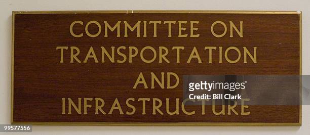 Committee on Transportation and Infrastructure sign in the Rayburn House Office Building.