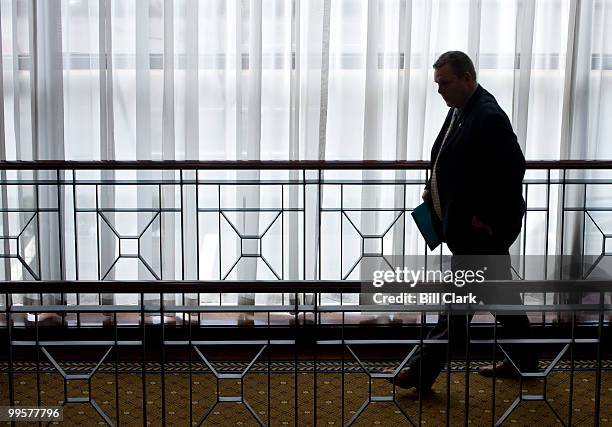 Sen. John Tester, D-Mont., leaves the Capital Hilton hotel after speaking to the National Rural Health Association's 21st Annual Rural Health Policy...