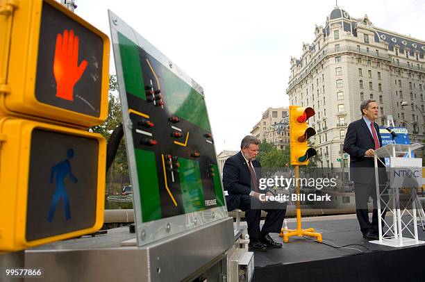 Rep. Lloyd Doggett, D-Texas, speaks during the news conference to release the 2007 National Traffic Signal Repord Card at Freedom Plaza in Washington...