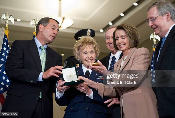 Women Airforce Service Pilot Deanie Parrish, center, accepts the Congressional Gold Medal on behalf of all the Women Airforce Pilots during a...