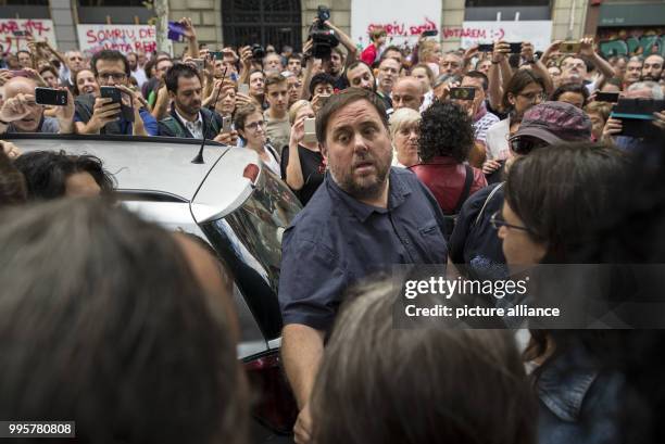 Oriol Junqueras , vice-president of the Catalonian government, participates in a protest close to the school 'Ramon Llull', one of the places that...