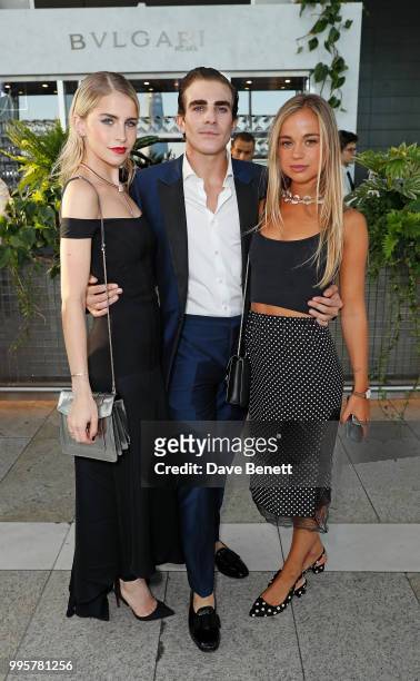 Caro Daur, Carlo Sestini and Lady Amelia Windsor attend the BVLGARI MAN WOOD ESSENCE event at Sky Garden on July 10, 2018 in London, England.