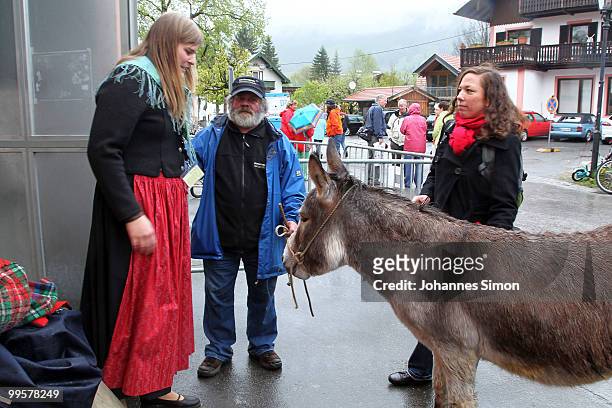 Donkey waits for its performance during the premiere of the Passionplay 2010 on May 15, 2010 in Oberammergau, Germany. The Passionplay will be held...
