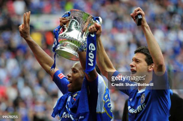 Didier Drogba and Michael Ballack of Chelsea celebrate winning the FA Cup sponsored by E.ON Final match between Chelsea and Portsmouth at Wembley...