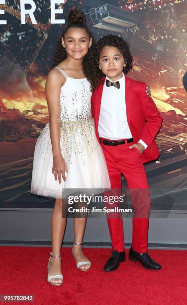 Actors McKenna Roberts and Noah Cottrell attend the "Skyscraper" New York premiere at AMC Loews Lincoln Square on July 10, 2018 in New York City.