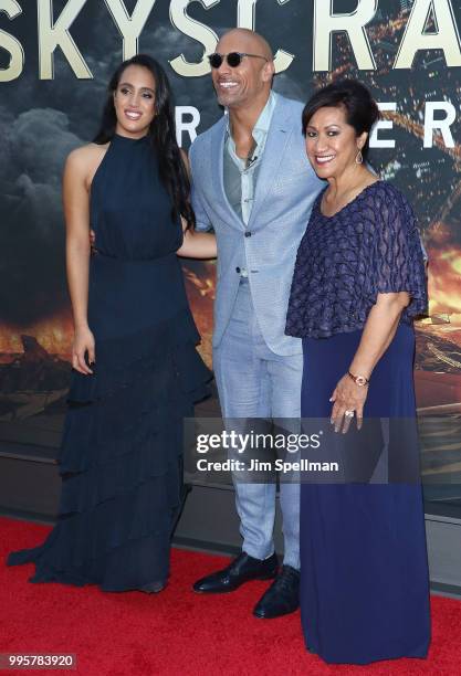 Simone Garcia Johnson, actor/producer Dwayne Johnson and Ata Johnson attend the "Skyscraper" New York premiere at AMC Loews Lincoln Square on July...