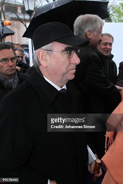 Former German finance minister Theo Waigel arrives for the reception of the Bavarian state governement after the first half of the premiere of the...