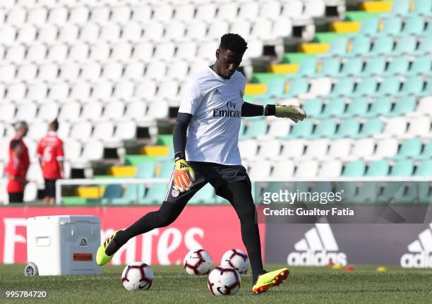 Benfica goalkeeper Bruno Varela from Portugal in action during warm up before the start of the Pre-Season Friendly match between SL Benfica and FK...