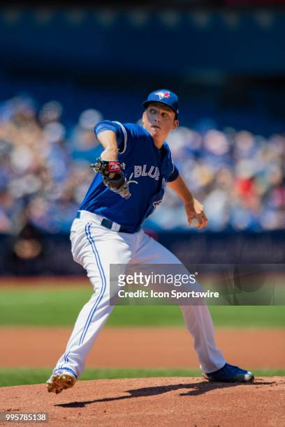 Toronto Blue Jays Pitcher Ryan Borucki pitches during the MLB game between the New York Yankees and the Toronto Blue Jays at Rogers Centre in...