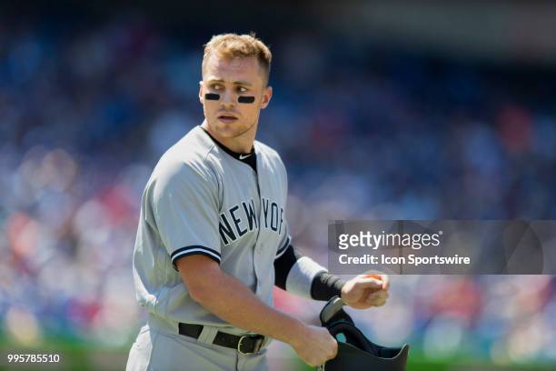 New York Yankees Infielder Brandon Drury during an inning change in the MLB game between the New York Yankees and the Toronto Blue Jays at Rogers...