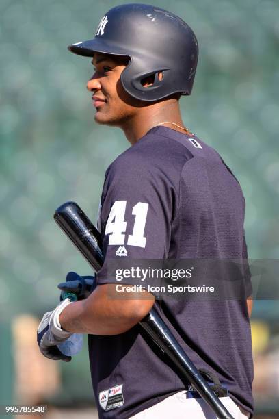 New York Yankees third baseman Miguel Andujar warms up prior to the game between the New York Yankees and the Baltimore Orioles on July 10 at Orioles...