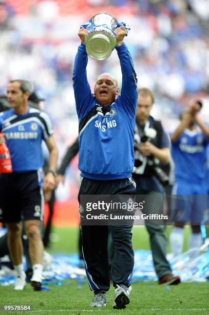 Ray Wilkins celebrates winning the FA Cup sponsored by E.ON Final match between Chelsea and Portsmouth at Wembley Stadium on May 15, 2010 in London,...