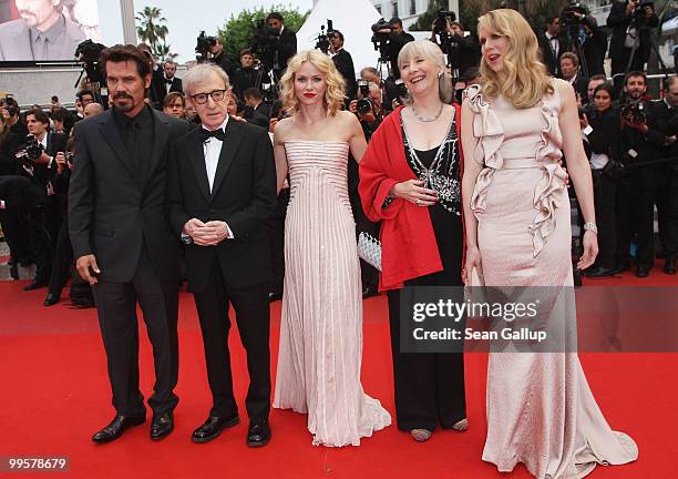 Actor Josh Brolin, director Woody Allen, actress Naomi Watts, actress Gemma Jones and actress Lucy Punch attend the "You Will Meet A Tall Dark...