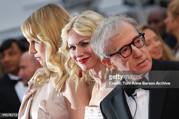 Actresses Lucy Punch, Naomi Watts and director Woody Allen attend the 'You Will Meet A Tall Dark Stranger' Premiere held at the Palais des Festivals...