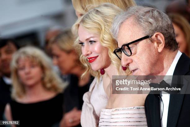 Actress Naomi Watts and director Woody Allen attend the 'You Will Meet A Tall Dark Stranger' Premiere held at the Palais des Festivals during the...