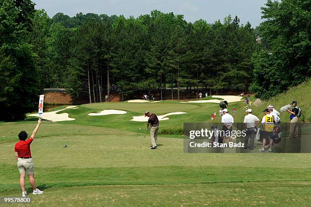 Players hit to the fourth green during the third round of the BMW Charity Pro-Am at the Thornblade Club held on May 15, 2010 in Greer, South Carolina.