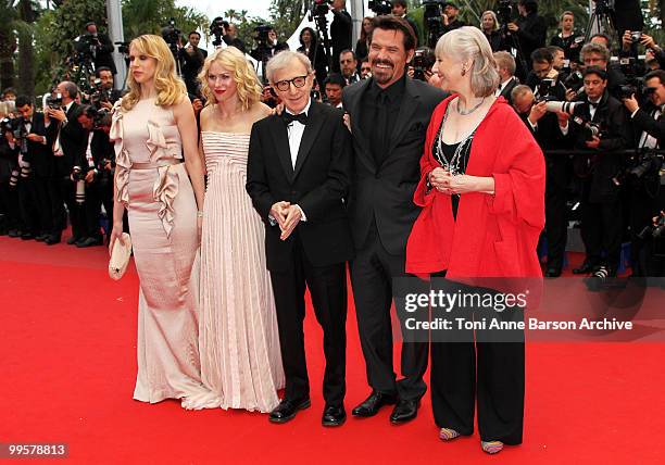 Actress Lucy Punch, actress Naomi Watts, director Woody Allen, actress actor Josh Brolin and actress Gemma Jones attend the 'You Will Meet A Tall...