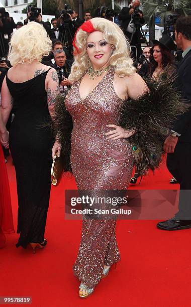 Actress Linda Marraccini attends the "You Will Meet A Tall Dark Stranger" Premiere at the Palais des Festivals during the 63rd Annual Cannes Film...