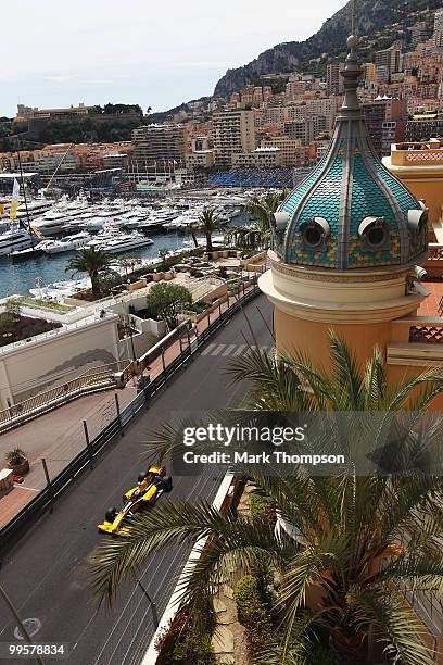 Vitaly Petrov of Russia and Renault drives during qualifying for the Monaco Formula One Grand Prix at the Monte Carlo Circuit on May 15, 2010 in...