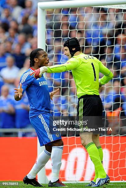 Didier Drogba congratulates team-mate Petr Cech following his penalty save during the FA Cup sponsored by E.ON Final match between Chelsea and...