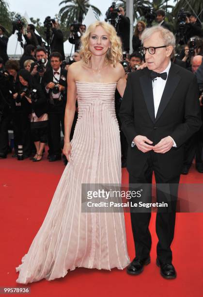 Actress Naomi Watts and director Woody Allen attend the "You Will Meet A Tall Dark Stranger" Premiere at the Palais des Festivals during the 63rd...
