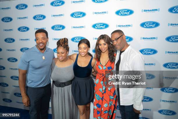 Actor Russel Hornsby, author Angie Thomas, actors Amandla Stenberg and Regina Hall and director George Tillman, Jr. Attend “The Hate U Give” cast and...